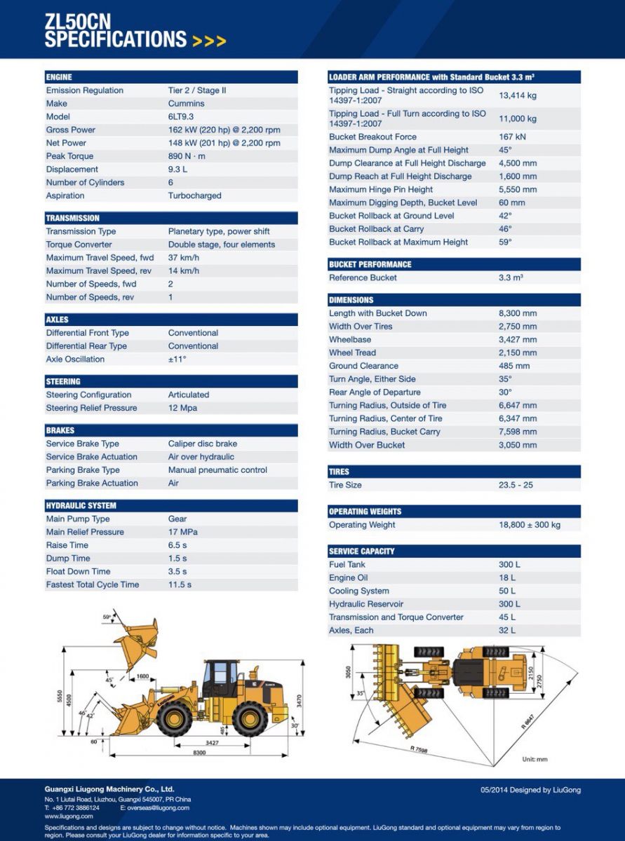 thông số kỹ thuật dòng xe xúc lật Liugong 50CN 2 tầng đổ thông số kỹ thuật dòng xe xúc lật Liugong 50CN 2 tầng đổ