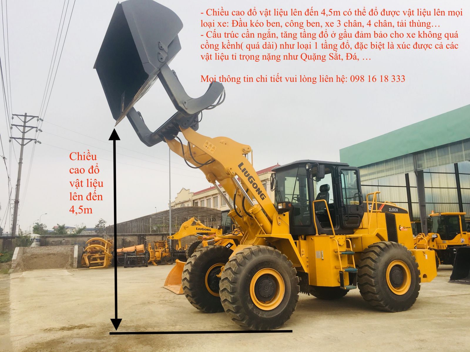 Máy xúc lật Liugong ZL50CN 2 tầng đổ đổ cao 4.5m Máy xúc lật Liugong ZL50CN 2 tầng đổ đổ cao 4.5m