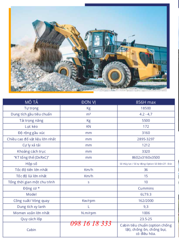 Thông số kỹ thuật máy xúc lật Liugong 856H