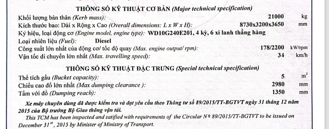 Thông số kỹ thuật chính XCMG LW600KN Thông số kỹ thuật chính XCMG LW600KN