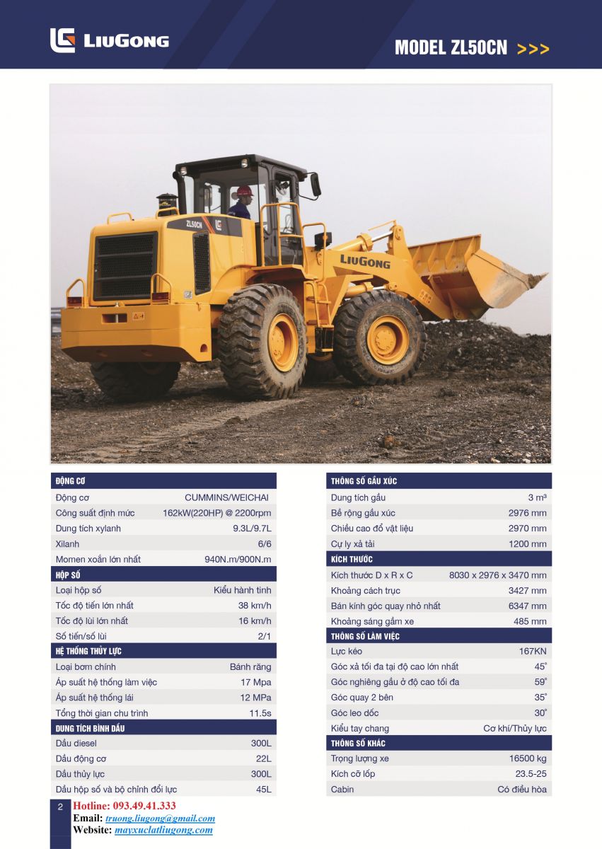 thông số kỹ thuật máy xúc lật liugong zl50CN